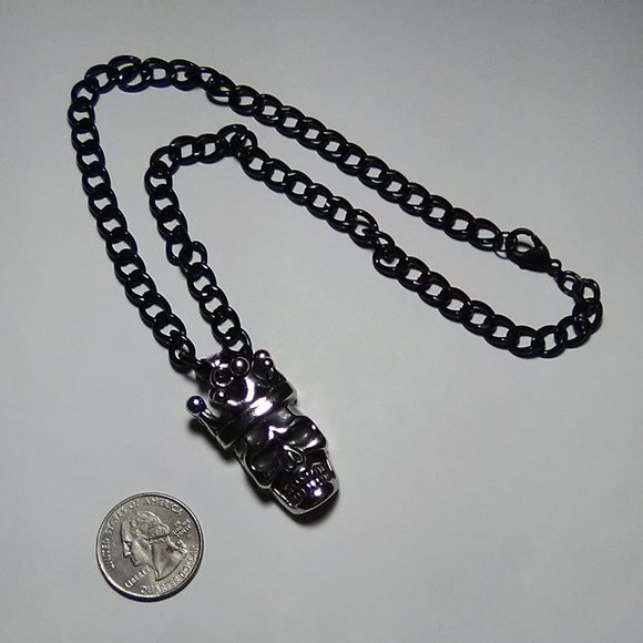 Gothic Silver-Plated Skull with Black Chain Choker/Necklace - Picture 9 of 10